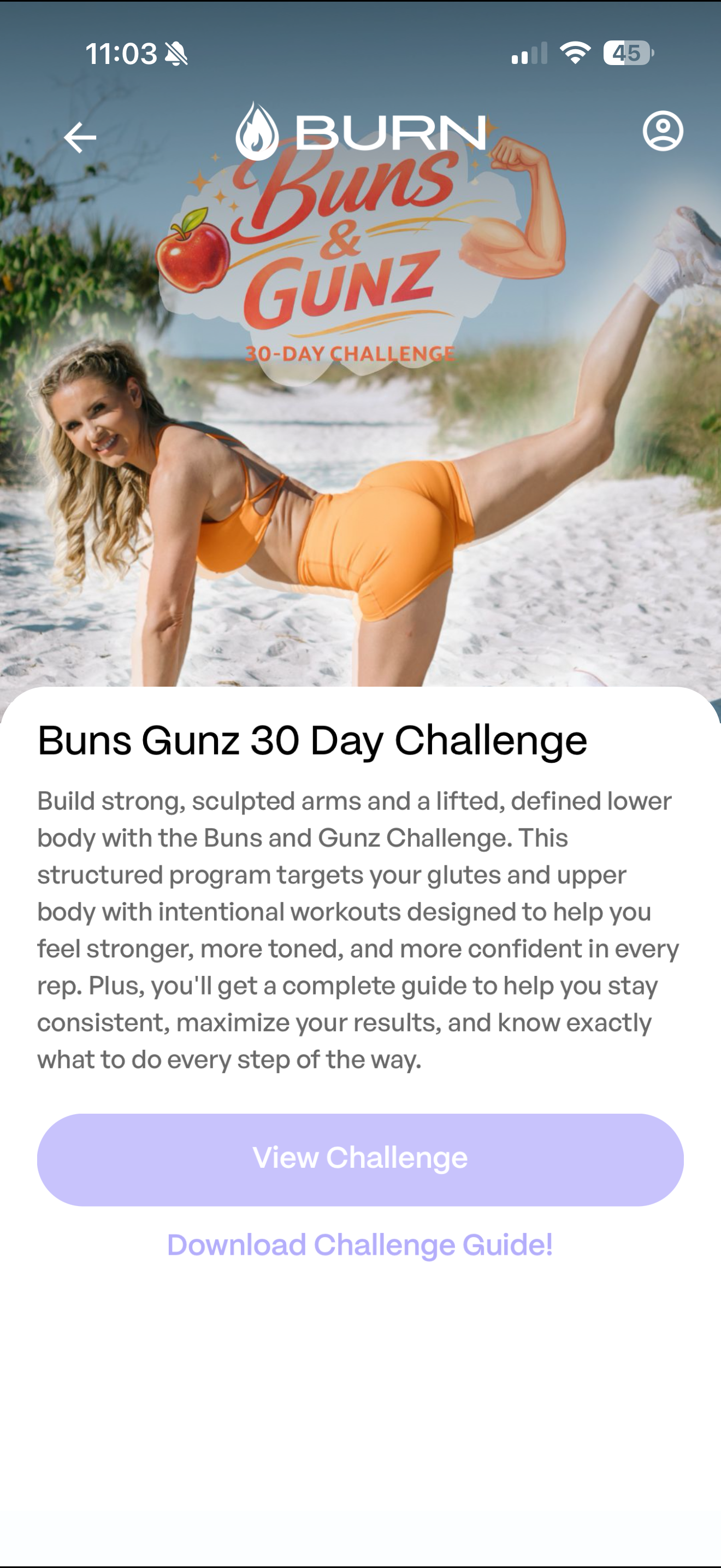 BURN app โ Buns Gunz 30 Day Challenge details and guide