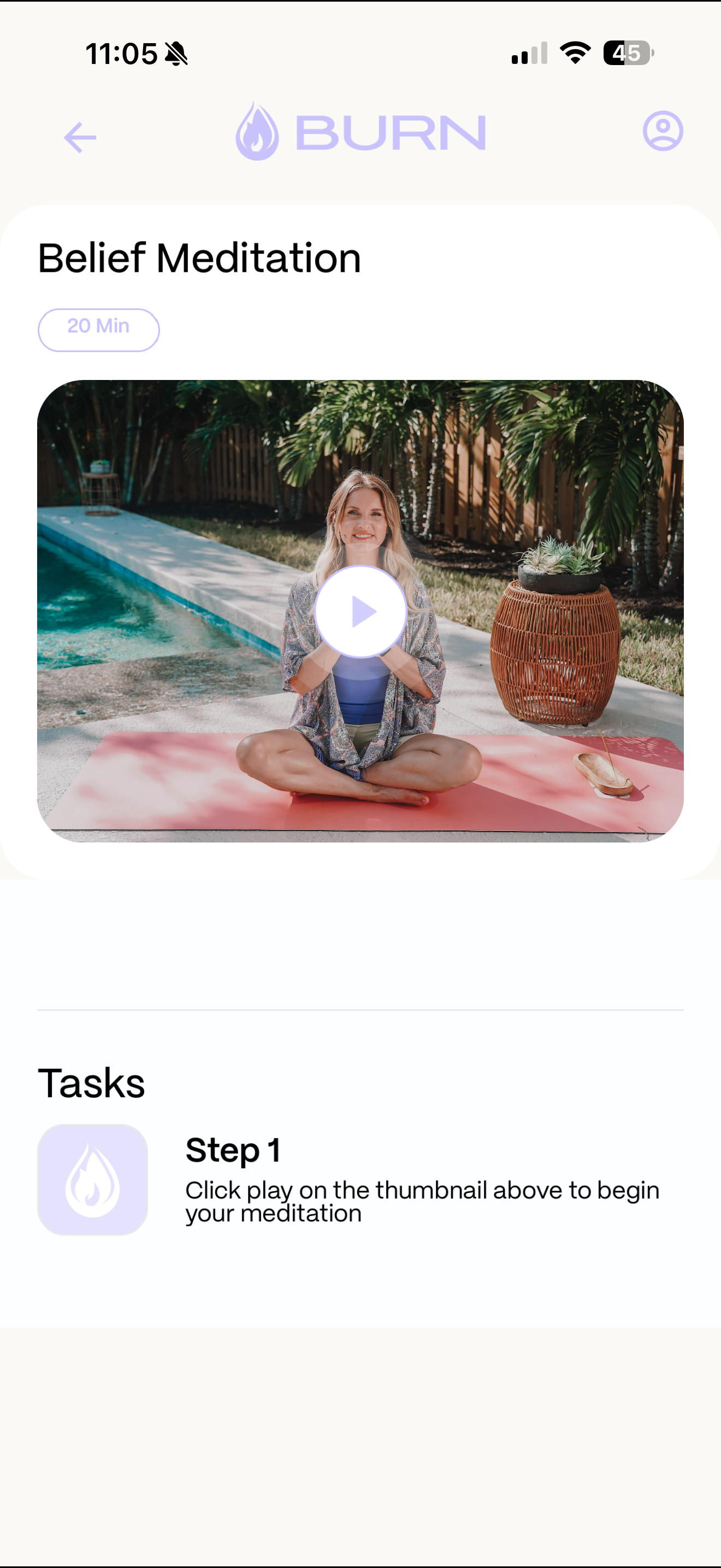BURN app โ Belief Meditation video and guided task