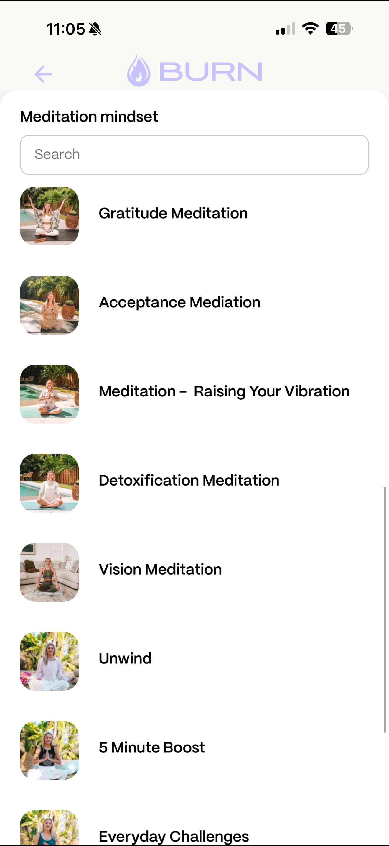 BURN app โ Meditation mindset library with Gratitude, Acceptance, Vision and more