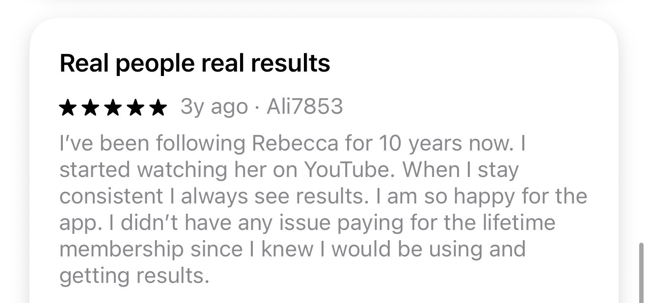 App Store review — Real people real results, paid for lifetime