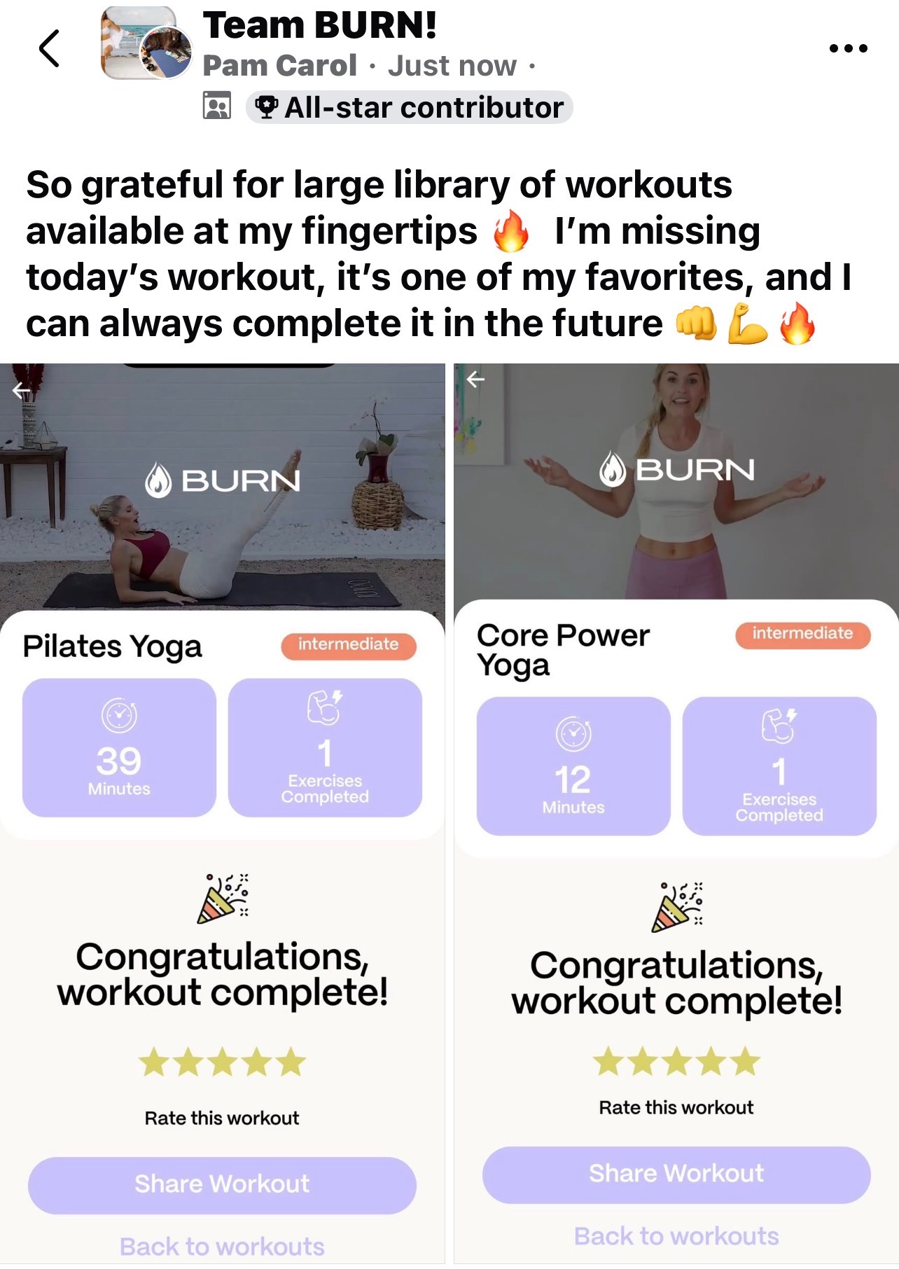 Team BURN community testimonial