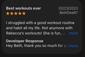 App Store review by BethDee87 β Best workouts ever β 5 stars