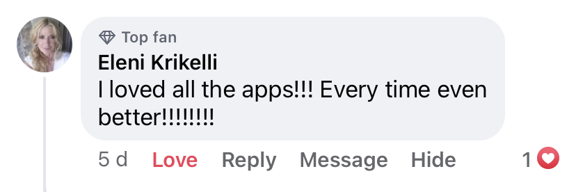 BURN member Eleni Krikelli โ I loved all the apps!!! Every time even better!!!
