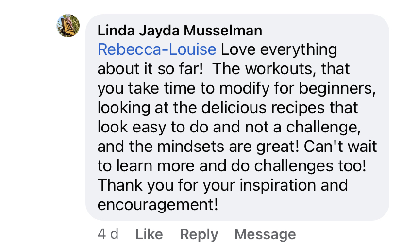 BURN member Linda Jayda Musselman โ Love everything about it so far! The workouts, the modifications, the recipes, and the mindsets are great!